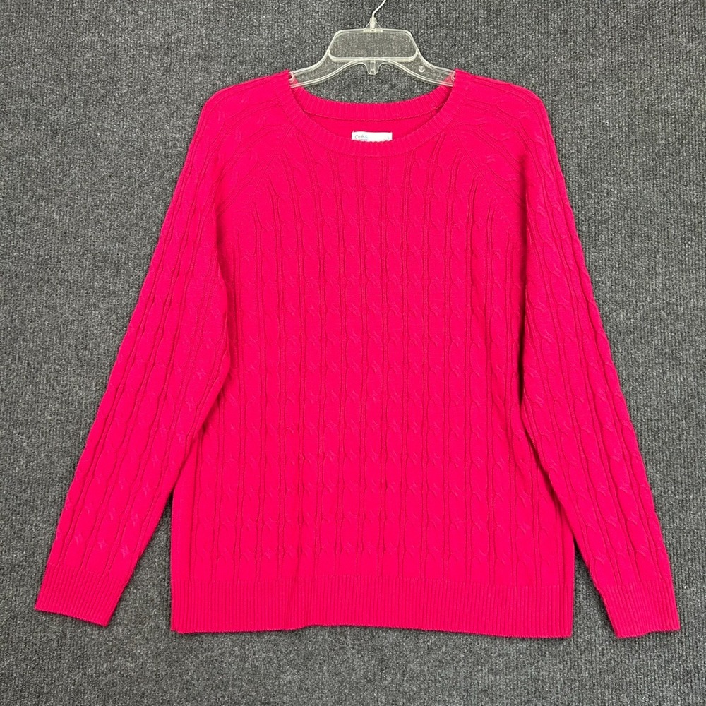 Lot of 2 - Croft & Barrow Women's L Sweaters Cable Knit Long Sleeve Blue Pink - Picture 8 of 16
